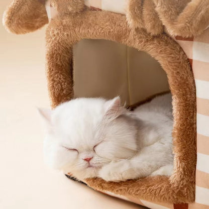 Plush Pet Bed House with Detachable Soft Roof