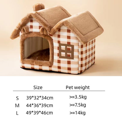 Plush Pet Bed House with Detachable Soft Roof