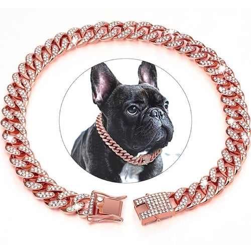 Dog Chain Diamond Cuban Collar Walking Metal Chain Collar with Design