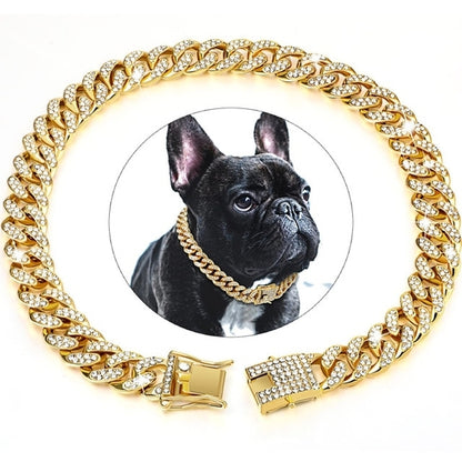 Dog Chain Diamond Cuban Collar Walking Metal Chain Collar with Design