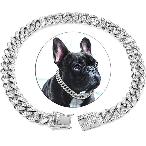 Dog Chain Diamond Cuban Collar Walking Metal Chain Collar with Design