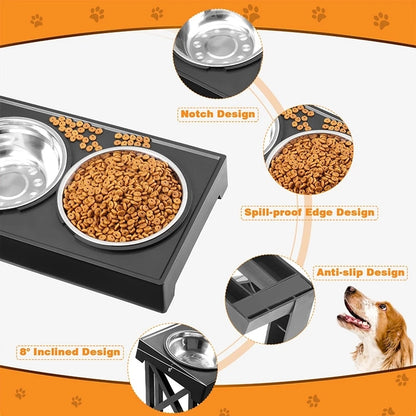 Dog Double Bowls Stand Adjustable Height Pet Feeding Dish Bowl Medium