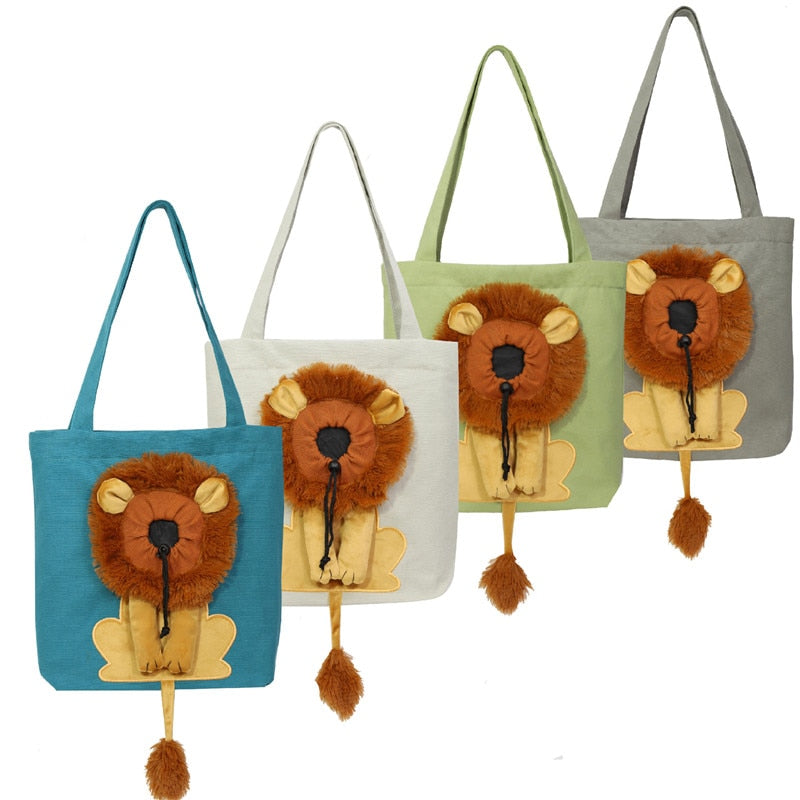 Portable Cat Small Dog Travel Carrier Bag Breathable Cute Lion Design