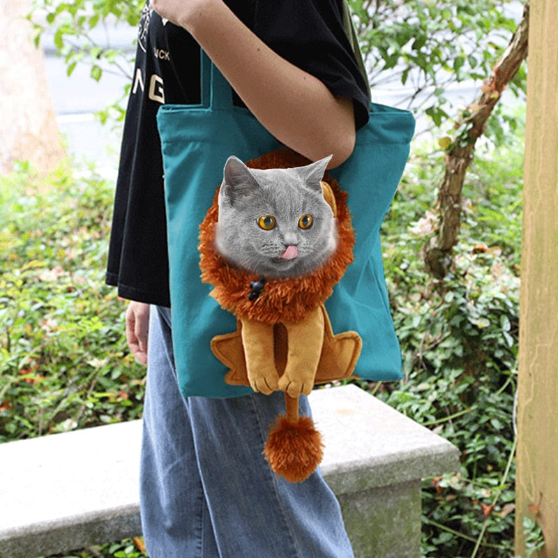 Portable Cat Small Dog Travel Carrier Bag Breathable Cute Lion Design