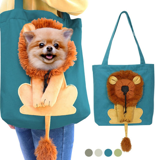 Portable Cat Small Dog Travel Carrier Bag Breathable Cute Lion Design