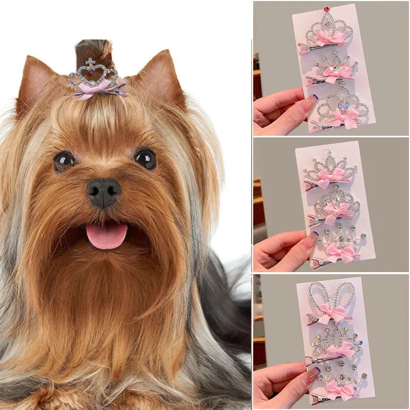 Dog Accessories Pet Grooming for Puppy Cat Dog Hair Clip Crown Bow Pet