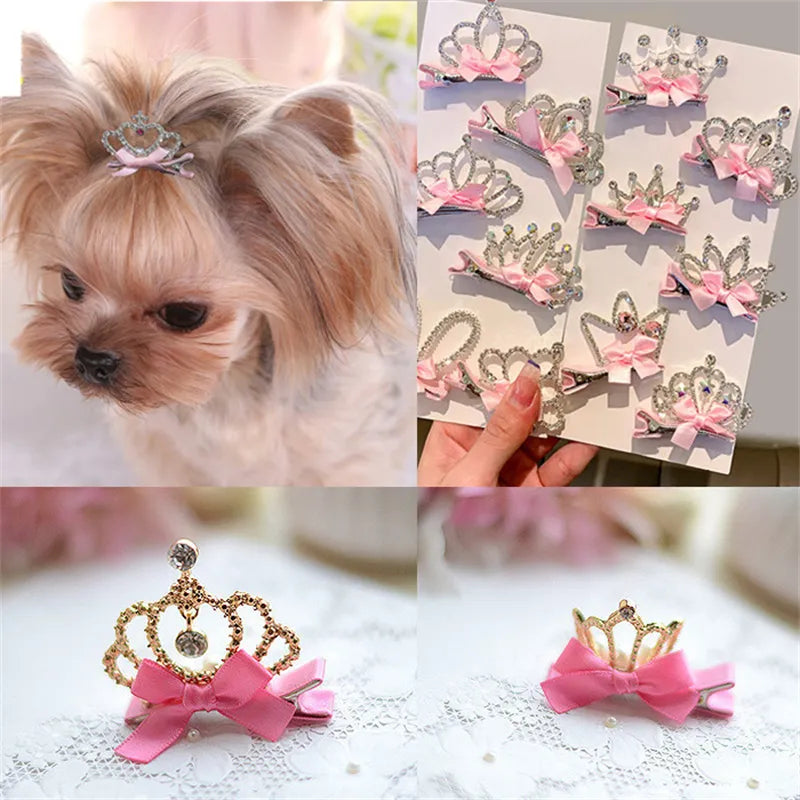 Dog Accessories Pet Grooming for Puppy Cat Dog Hair Clip Crown Bow Pet