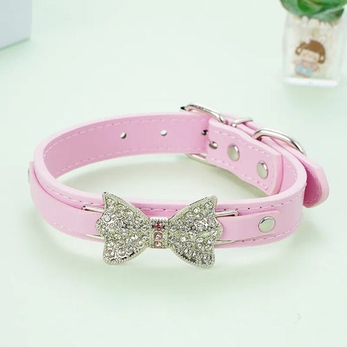 PU Leather Collar with Rhinestone Bowknot