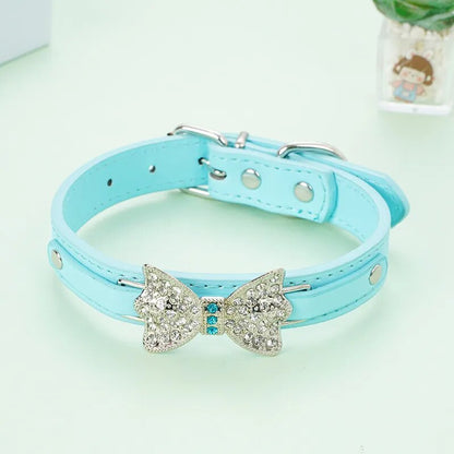 PU Leather Collar with Rhinestone Bowknot