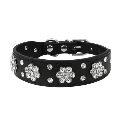 Rhinestone Adjustable Leather Collar