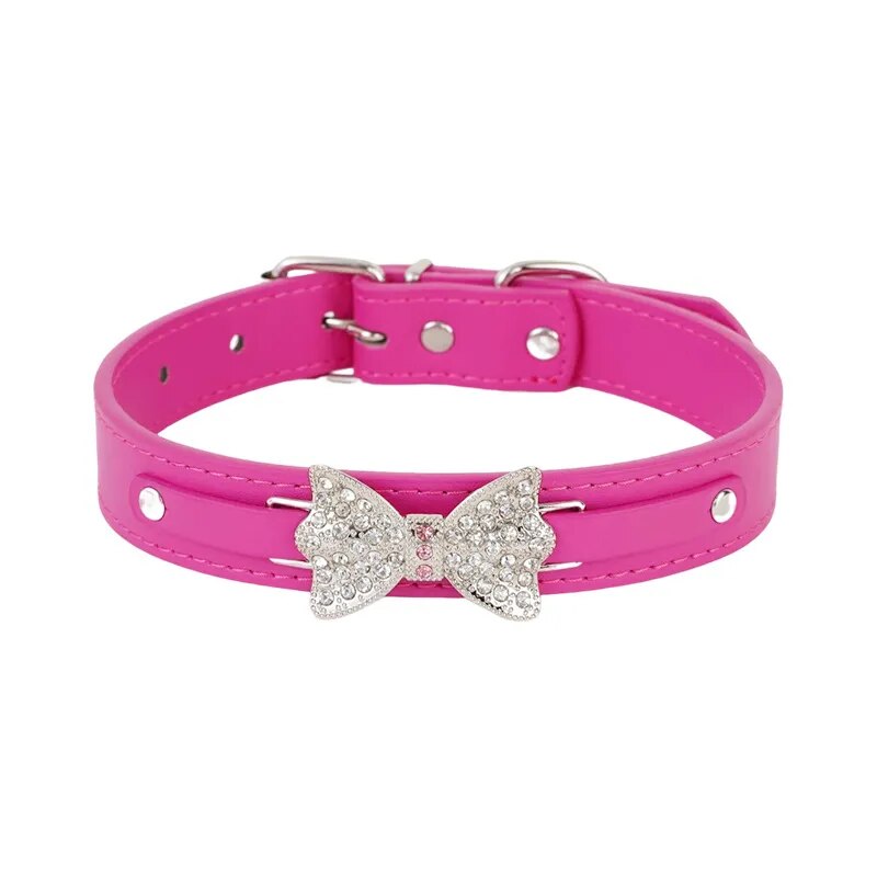 PU Leather Collar with Rhinestone Bowknot