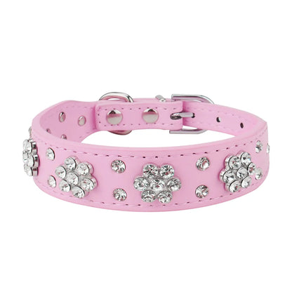 Rhinestone Adjustable Leather Collar