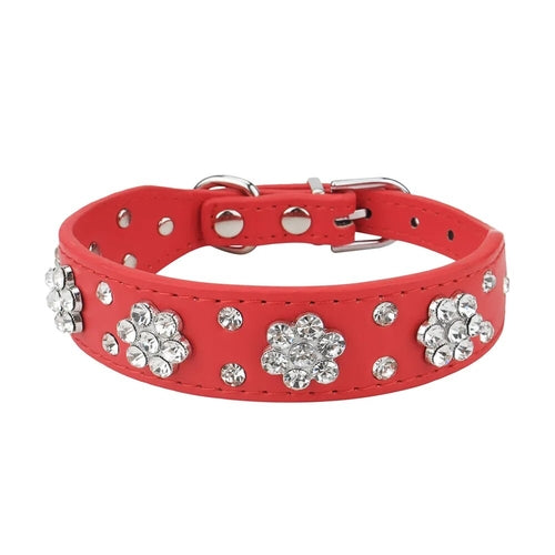 Rhinestone Adjustable Leather Collar