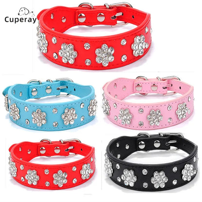 Rhinestone Adjustable Leather Collar