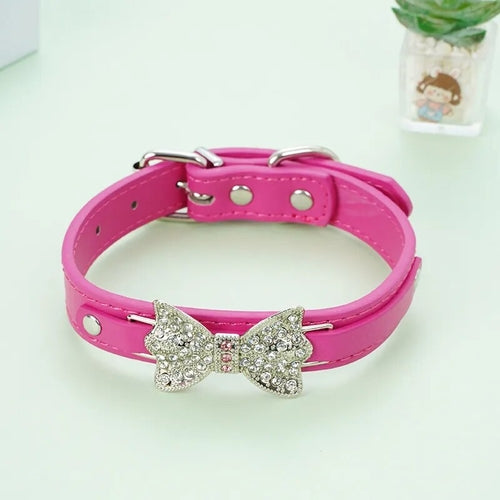 PU Leather Collar with Rhinestone Bowknot