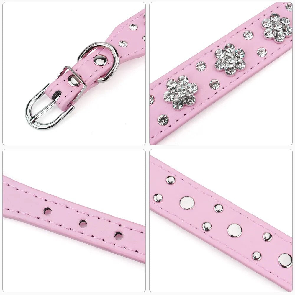 Rhinestone Adjustable Leather Collar