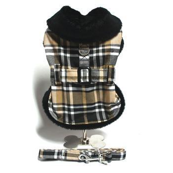 Brown Plaid Classic Pet Coat Harness with Matching Leash