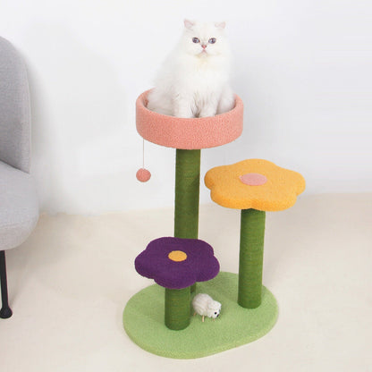 Flower Cat Tree Sisal Covered Scratching Post Climbing Scratcher Tower