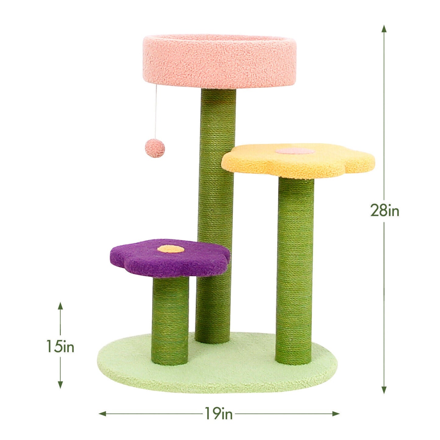 Flower Cat Tree Sisal Covered Scratching Post Climbing Scratcher Tower