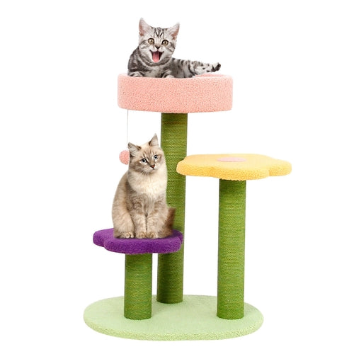 Flower Cat Tree Sisal Covered Scratching Post Climbing Scratcher Tower